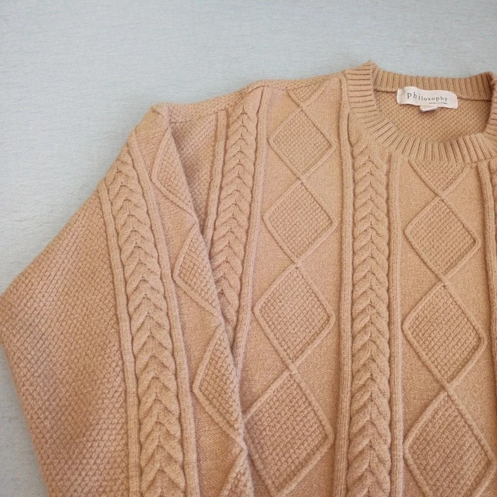 Philosophy Republic Women's XL? Brown‎ Sweater Cable Knit Long Sleeve Crew Neck - Picture 8 of 11